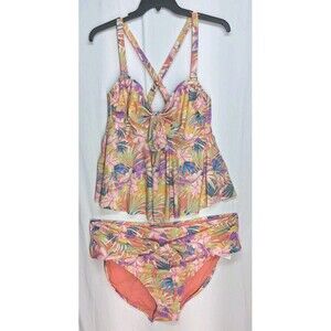 Tropical Paradise Womens 2X Bikini 2pc Set Yellow Resortwear Beach Vacation
